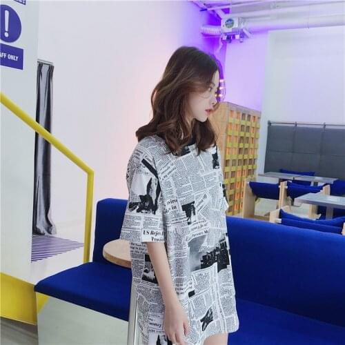 2020 Summer Vintage Fresh Fashion T-shirt Cute Print Newspaper Casual Simple Cute Sweet Plus Size Tops Short Sleeve Loose Tees