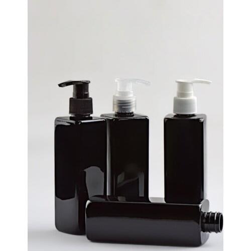 250ML X 24 Square Black Clear Blue White Brown Shampoo PET Bottle With White Black Transparent Lotion Pump Cosmetic Container