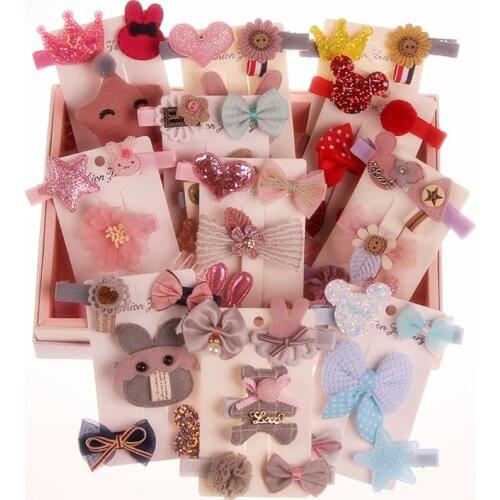 5PCS/set girls Cartoon hair clips flower bow Barrettes hairpins toddlers kids Children Animal Safe Hairgrip Accessories Headwear