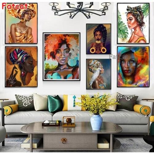 African Woman Diamond Painting Portrait For Full Square round Drill Mosaic Background 3D Stereo Wall Art Fantasy Lady PP2213
