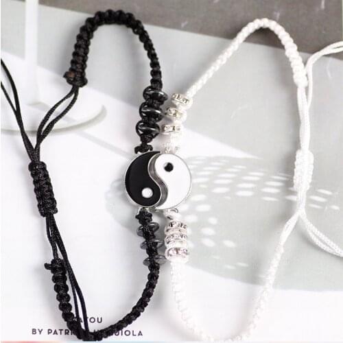 Couple Bracelets Hematite Leather Cord Braid Chain Bracelet Chinese Tai Chi Alloy Pendant Two-piece Woven Lover Bracelet Gift