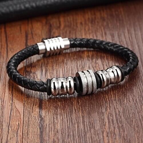 Stainless Steel Genuine Leather Bracelets for women men Magnet clasps 19cm ,21cm size Choose wholesale drop-shipping Jewelry