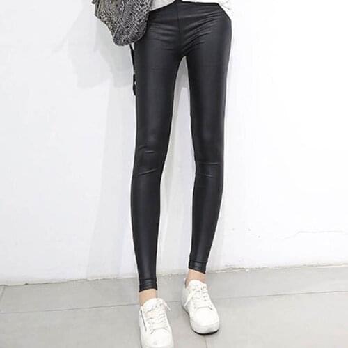 Spring Womens Trousers Simulation Leather Slim Elastic Comfortable Thin Womens Pants Fashion Solid Color Casual Pants