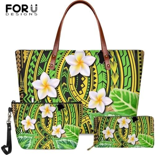 FORUDESIGNS Women Fashion 3 Set Polynesian Traditional Tribal Flower Ladies Pu Leather Handbags Luxury Sac a Main Bolsa Feminina