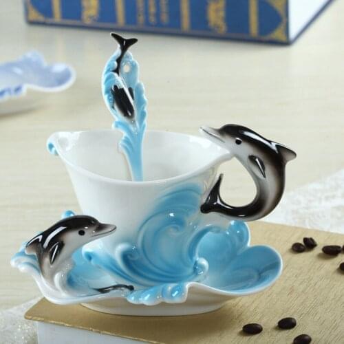 G2019 new fashion Japan and South Korea individual enamel dolphin creative coffee cup elegant ceramic cup