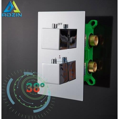 Chrome Thermostatic Mixer Valve Dual Handle Temperature Control Shower Contral Valve with Concealed Box Faucet Cartridge