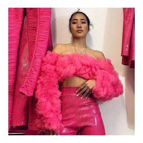 Korean Fashion Blouse Women Tiered blusa feminina Short Shirt Hot Pink Tops Women Blouse