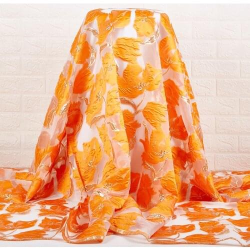 Lace Fabric Orange Nigerian French Tulle Lace Fabric 2021 New African Embroidery Flower Jacquard Fabrics Dresses For Women A2392