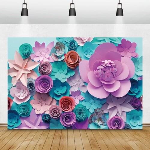 Laeacco Birthday Backgrounds Colorful Paper Flower Floral Baby Shower Photography Backdrops For Home Studio Photozone Photophone