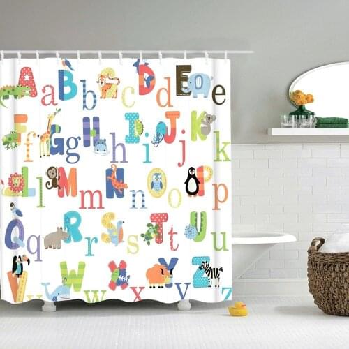 Dafield Kids Shower Curtain Set Art ABC Alphabet Waterproof Fabric Polyester Bathroom With Hooks