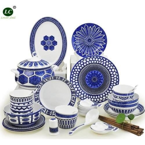 Dinnerware Set Ceramic 46PCS Flat Plates Bowls Soup Spoons luxury design Porcelain Tableware Combination