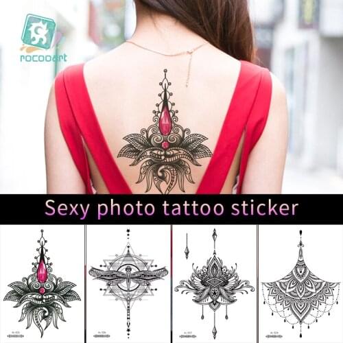 Rocooart 25 Designs 1 Sheet Women Jewelry Tattoo Lotous Temporary Body Chest Waist Art Tattoo Sticker Cool Sexy Choker Pendant