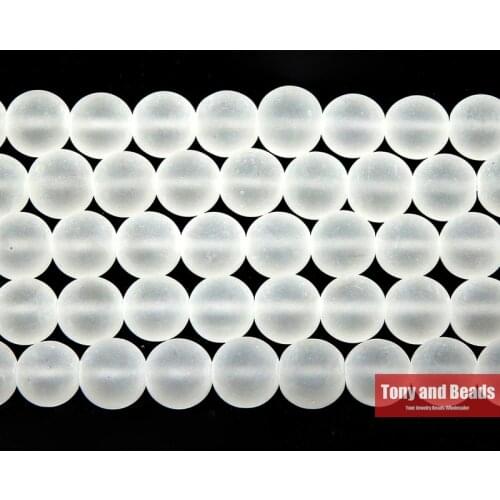 Natural Stone Smooth Frost Clear Quartz Crystals Loose Beads 15" Strand 4 6 8 10 12 14MM Pick Size For Jewelry