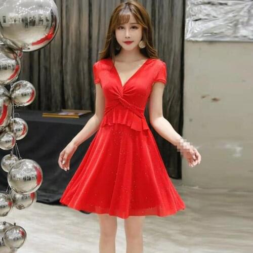 ZC1963 2020 summer new Socialite temperament womens fashion short sleeve low-cut sexy night dress cheap wholesale