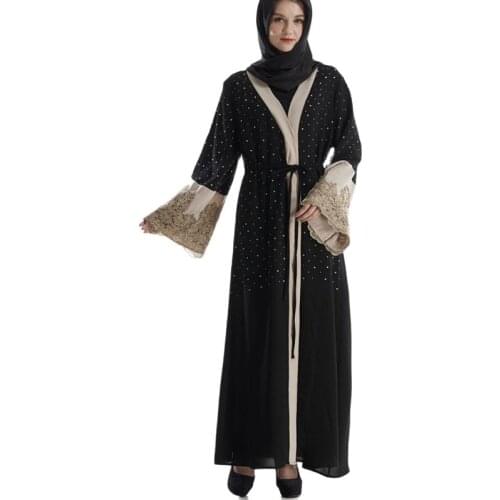 Factory stock f8841-3Muslim embroidered long skirt lady dubai ironed diamond abaya cardigan long sleeve Arab hot seller