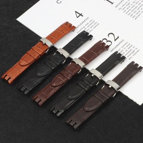 21mm Bamboo Pattern Strap Genuine Leather Watch BAND Pin Clasp Bracelets for Swatch YRS403 401 402G 412 413 418 Watchband