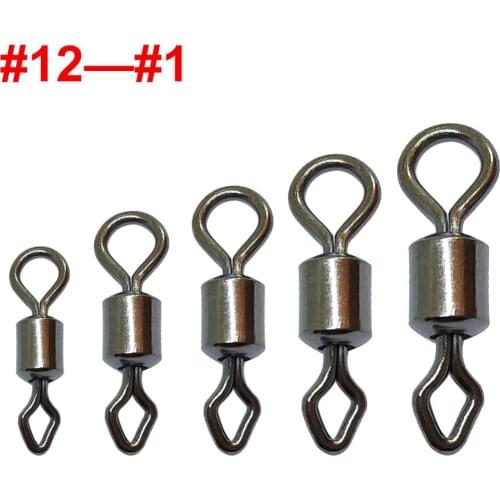 200pcs/lit Fishing Swivels Round and Diamond Eye Rolling Swivel #1-#12 Steel Fishing Connector for Lure Hook Carp Fishing Gear