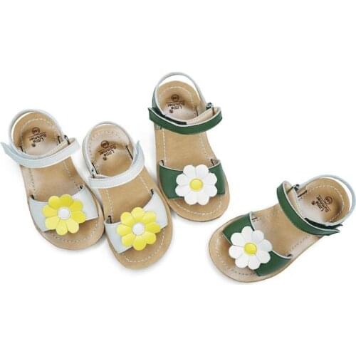 Genuine Leather Girls sandals Salt water kids shoes Flowers Baby Princess shoes High quality Childrens sandals