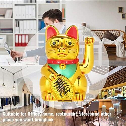 Lucky Fortunes Cat Japanese Gold Lucky Cat with Waving Arm Battery Operated Restaurant Decoration Hot Money Boxes