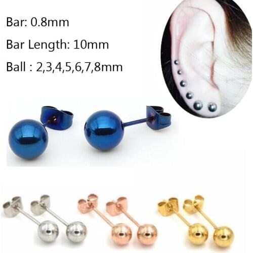 2 Pieces/lot 0.8mm Stainless Steel Ball Earring Tragus Earrings Blue Rose Gold Body Piercing Jewelry