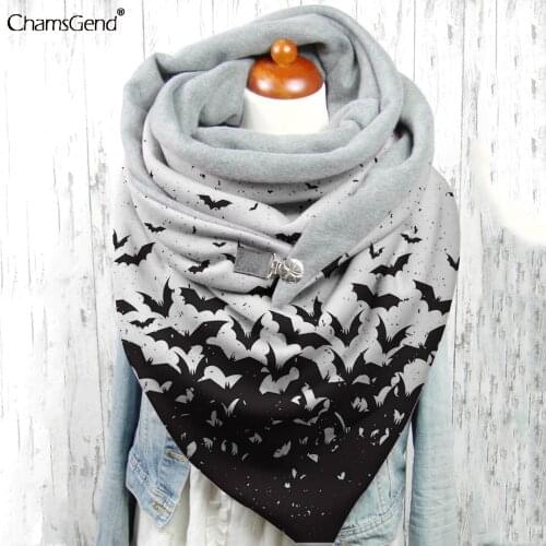 Scarf Bats Printing Fashion Winter Warm Scarf women Square Scarves With Button Clasp Female Graphic Neck Wrap Warmer Poncho