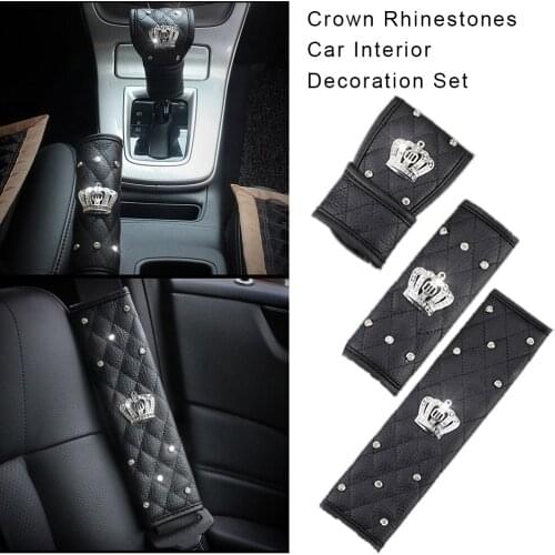 Universal Car Seat Brake Gear Cover Shoulder Protection Cover Set Rhinestones Leather Belt Sheath for All Cars Dropshipping