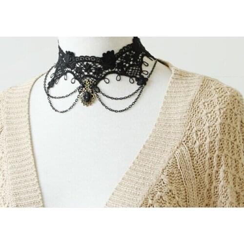 Gothic hand made vintage chain pendant tassel lace 90S tattoo choker necklace women accessories wholesale/maxi colar/ collier