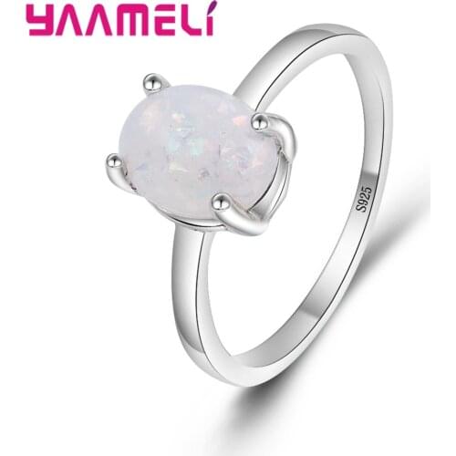Top Quality 925 Silver Classic Round White Pink Fire Opal Rings For Women Best Lovers Wedding Jewelry