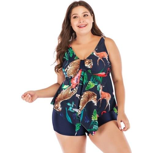 Plus Size Women Two Pieces Swimsuits Floral Swim Dress Tankini with High Waist Short Swim Skirt Swimwear Bathing Suit Beachwear