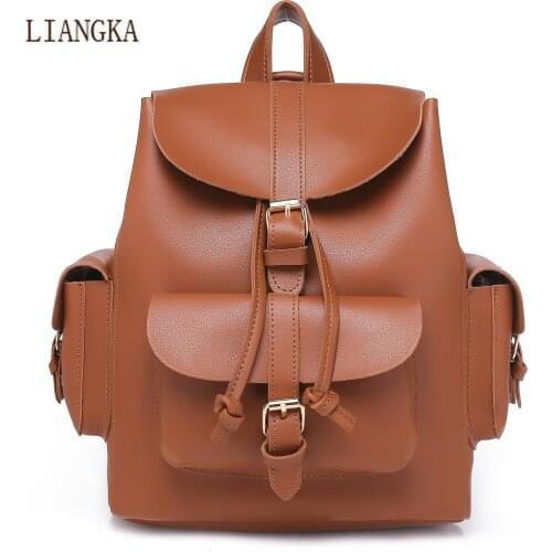 Women Backpack Vintage Leather Drawstring School Bag Black Rucksack Brand Shoulder Bags for Teenage Girls Female Backpacks 2021