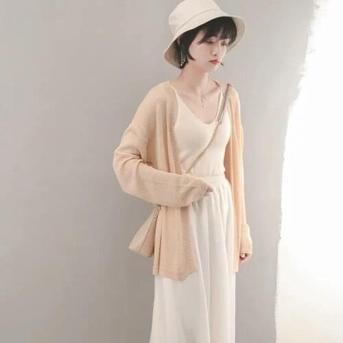 2021 New Women Cardigan Knitted Summer Cardigan Sweater V neck Solid Thin Ice Silk Sweaters Sunscreen Long Sleeve Shirt Tops