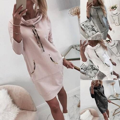 Autumn Winter New Femme Cotton Plus Size Dress Ladies Fashion Sweatshirt Hooded dresses for women 2021 Pocket Casual Clothing