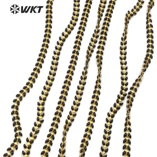 WT-RBC113 Natural Resin Brass "V" Chain Black Color 6MM Beads Rosary Chain 10 Meters For Jewelry Making