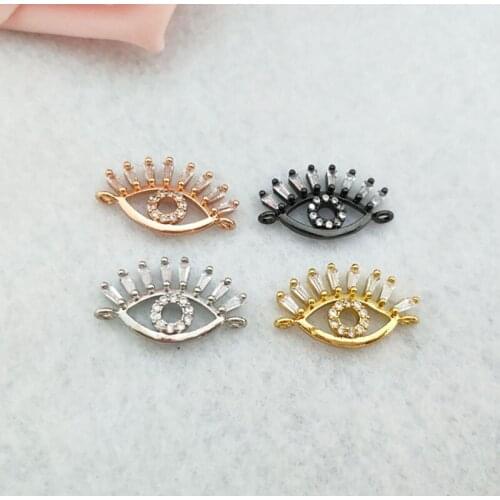 10 Pieces CZ zircon Micro Pave Lucky eyes Connector Double Bails Beads Charm for DIY Bracelet necklace Jewelry Finding CT411