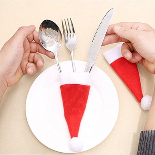 10 PCS Kitchen Restaurant Tableware Fork Cutter Holder Table Dinner Decoration 2021 Christmas Decorations Christmas Small Hat