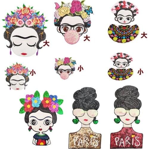 20pcs/lot Embroidery Patch Fashion Sequin Mexican Woman Flower Letter Clothing Decoration Craft Diy Iron Heat Transfer Applique