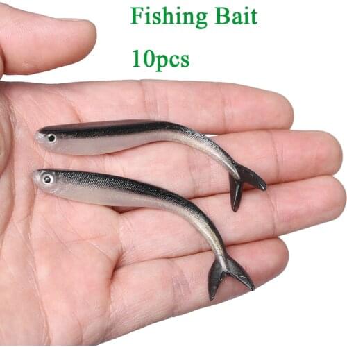 10 PCS/Bag 8cm/2g Black Minnow Maggot Fishing Bait Soft Worm Fish Lure Silver Silicone Wobblers Fishing Tackle Jigging Head Bait