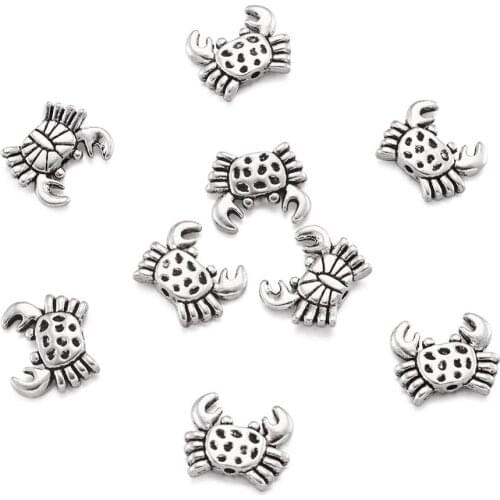 20pc Tibetan Alloy Beads Crab Octopus Jellyfish Spacer Loose Beads for DIY Necklace Bracelet Jewelry Making Antique Silver Color