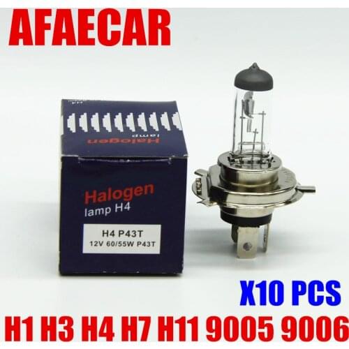 AFAECAR 10pcs 4300K H7 H4 H11 9005 9006 car halogen bulb headlight H1 H3 auto fog light lamp