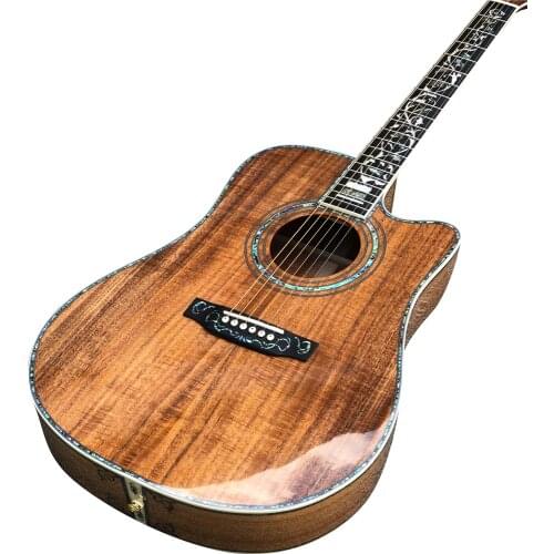 Natural All Koa Wood Flower Abalone Inlay Acoustic Guitar,Ebony Fingerboard 41 " Cutaway D Style Guitarra