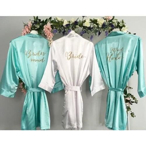 Personalize mint Wedding Bridesmaid bridal Lingerie satin silk pajamas Bachelorette robes kimonos gowns gifts party gifts