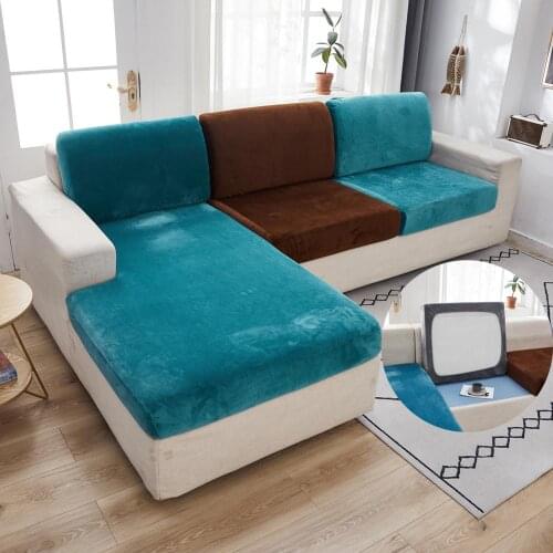 Seat Cushion Thick Velvet Sofa Cover Solid Color Sofa Cushion Cover Elastic Slipcover All-inclusive Couch Cover Dining Room