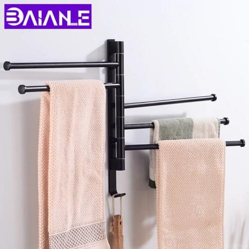 Towel Holder Black with Hooks Wall Mounted Bathroom Towel Rack Hanging Holder Aluminum Multipurpose 5 Layer Towel Bar Decorative