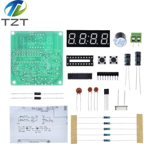 TZT STC12C2052AD Digital LED Display 4 Bits Electronic Clock Electronic Production Suite DIY Kit 0.56 Inch Red Two Alarm