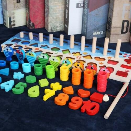 Kids Busy Board Math Fishing Preschool Wooden Montessori Toys Montessori Educational Wooden Count GeometricToys For Children