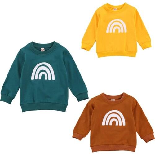 1-6Y Toddler Baby Boy Girls Sweatshirt Top Rainbow Striped Print Long Sleeve Top Hoodies Casual Clothing Autumn Outwear