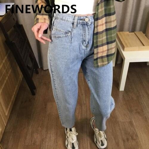 FINEWORDS 2020 Retro Korean Boyfriend Jeans For Women Loose Casual High Waist Harem Jeans Plus Size Streetwear Denim Hot Pants