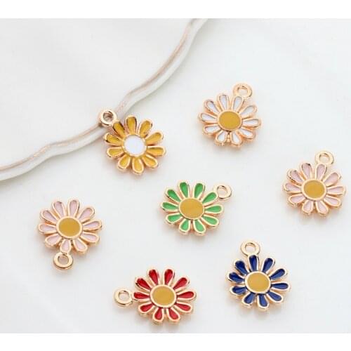 20pcs/lot Zinc Alloy Golden Sunflower Enamel Charms Mini Daisy Flowers Charms For DIY Fashion Jewelry Making Accessories