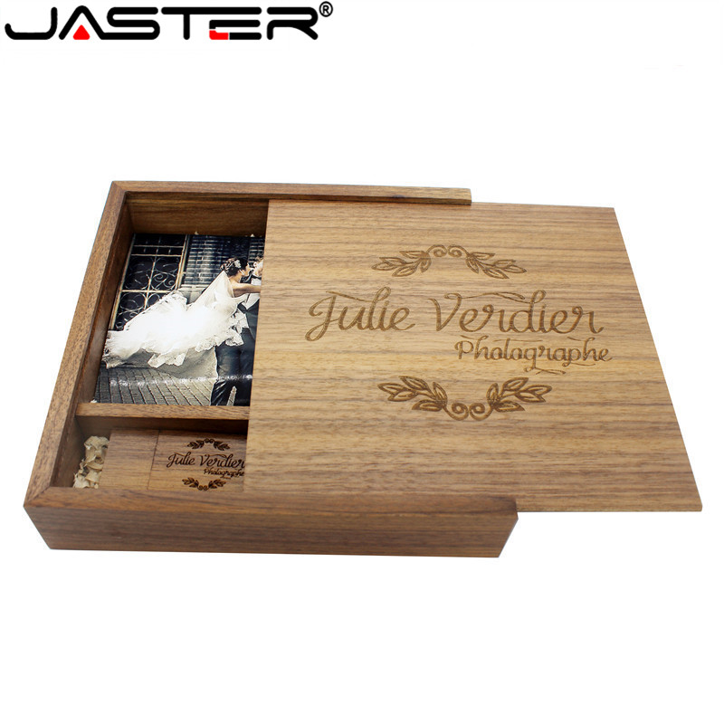 JASTER walnut maple Photo Album Wood usb+Box Memory stick Pendrive 4GB~64GB U disk Photography Wedding gift free custom logo