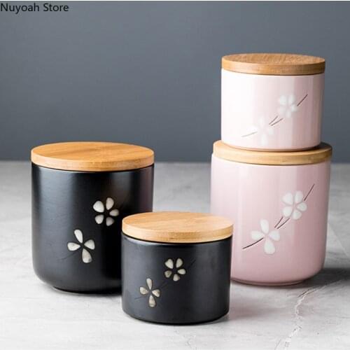 Japanese-style Ceramic Airtight Jar 375ML Coffee Jar Household Food Storage Box Jar Kitchen Small Storage Jar Kitchen Supplies